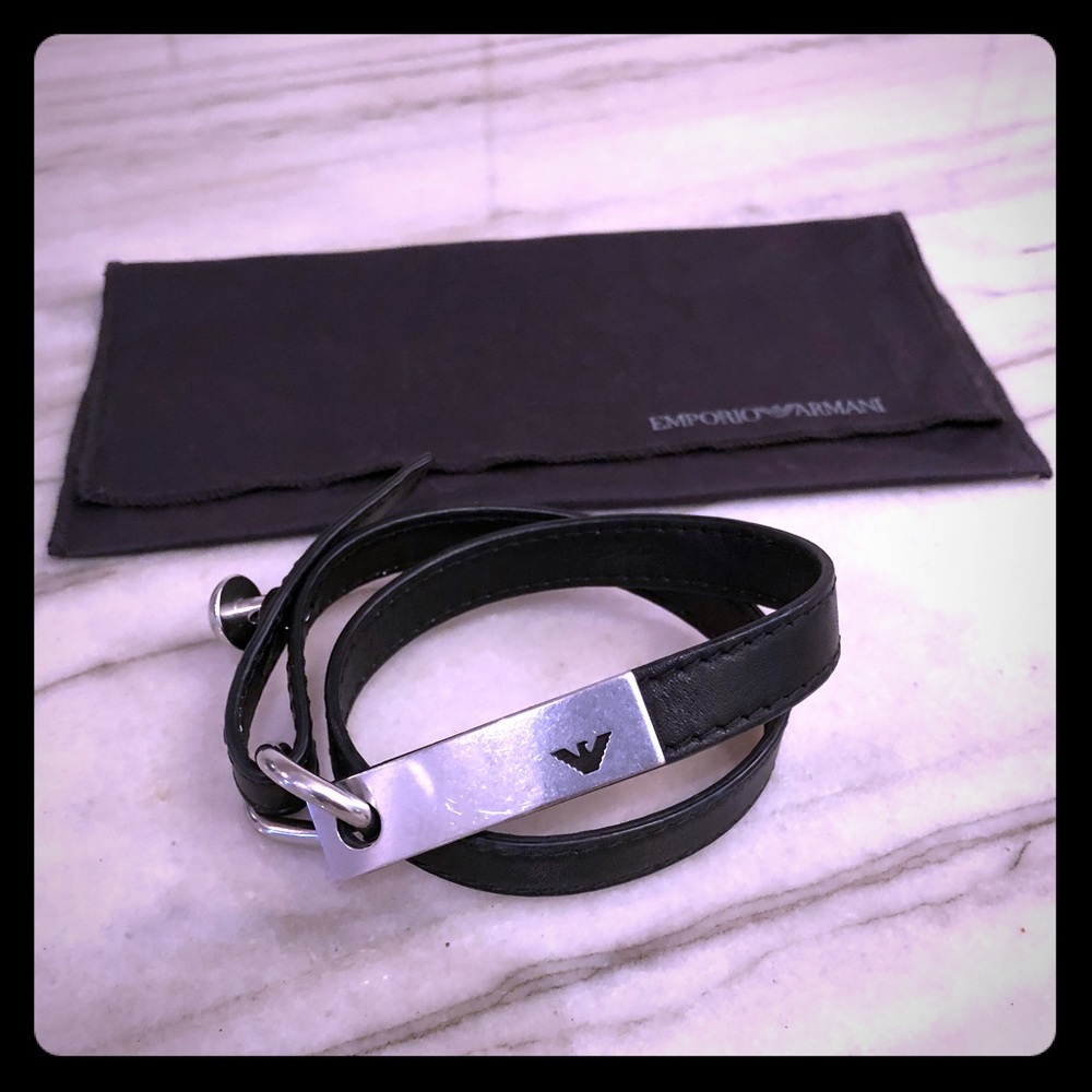 EMPORIO ARMANI Men’s leather and steel bracelet